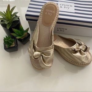 Crown & Ivy | NWT Gold Suede Keisha Espadrilles